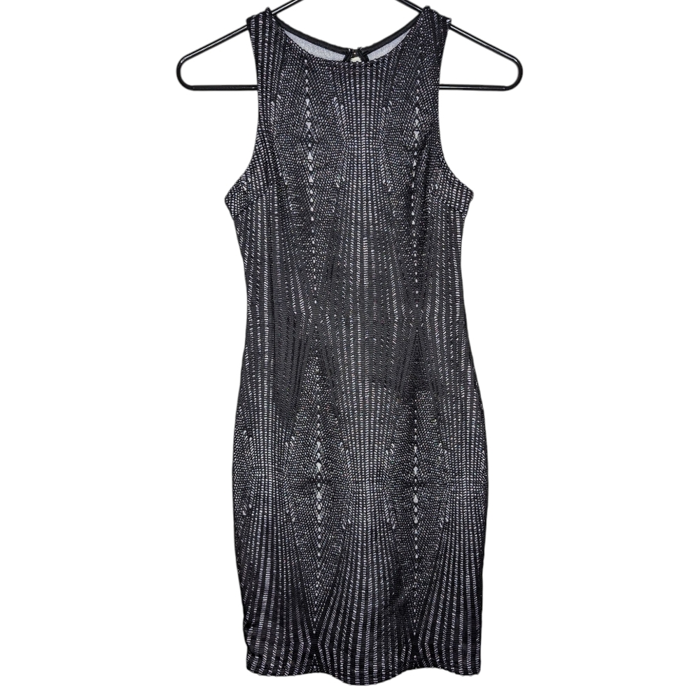 Iris Sleeveless Black Silver Sparkly Bodycon Y2K Glamour Mini Dress Size Small